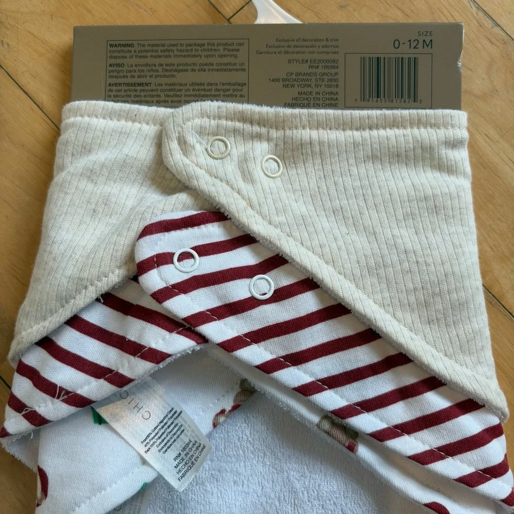 3 PC SET Christmas Teddy Bear Bandana Bibs Red Cream Green Size 0-12 months